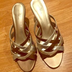 Bronce gold and silver sandals.